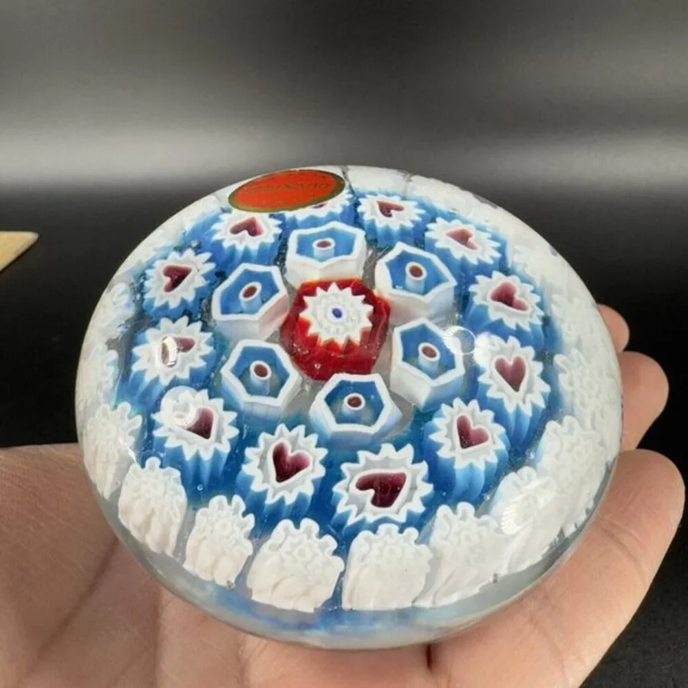 Murano Round Italian‎ Venetian Glass Paperweight Hand Blown Glass Millefiori VTG